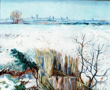 Neige œuvres - Paysage enneigé avec Arles en arrière plan 2 Vincent van Gogh